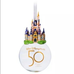 Disney Parks Disney World 50th Anniversary Castle Glass Globe Ornament NWT RARE